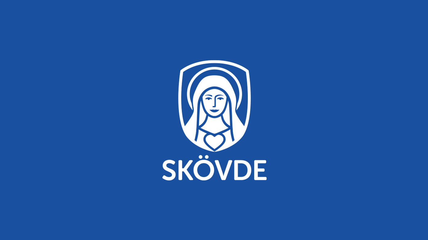 Skövde kommuns logotyp med blåbakgrundsfärg